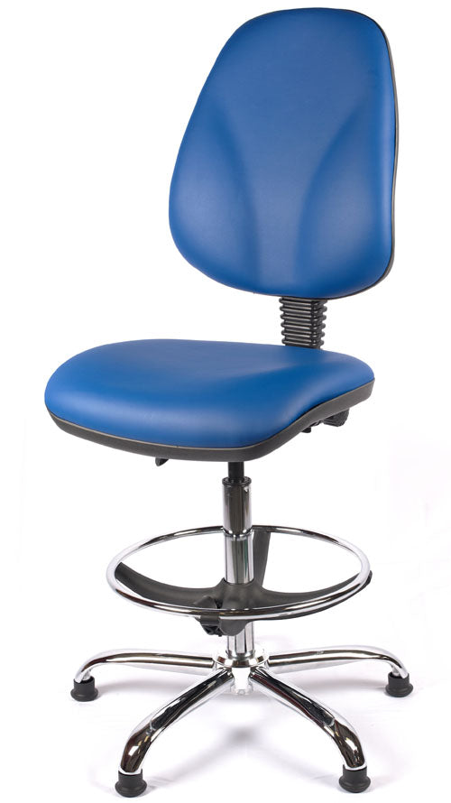 Chrome High Back Vinyl Draughtsman Chair | Chilli Seating