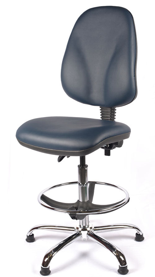 Chrome High Back Vinyl Draughtsman Chair | Chilli Seating