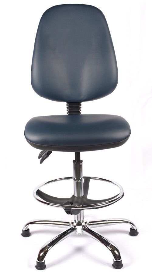 Chrome High Back Vinyl Draughtsman Chair | Chilli Seating