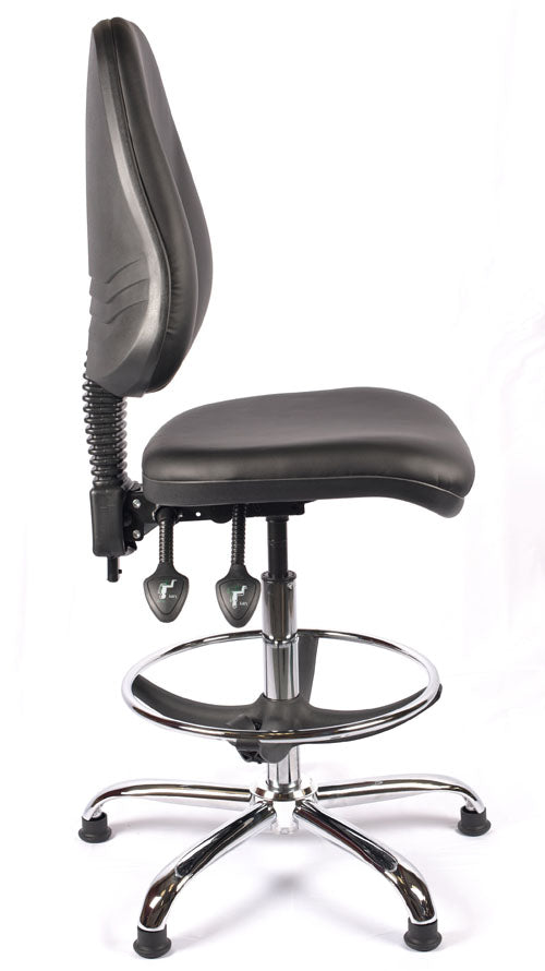 Chrome High Back Vinyl Draughtsman Chair | Chilli Seating