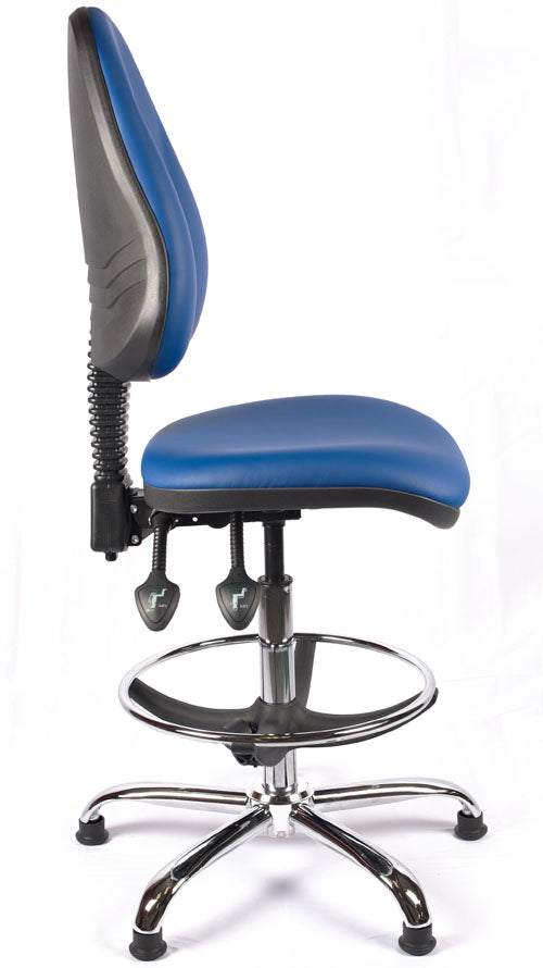 Chrome High Back Vinyl Draughtsman Chair | Chilli Seating