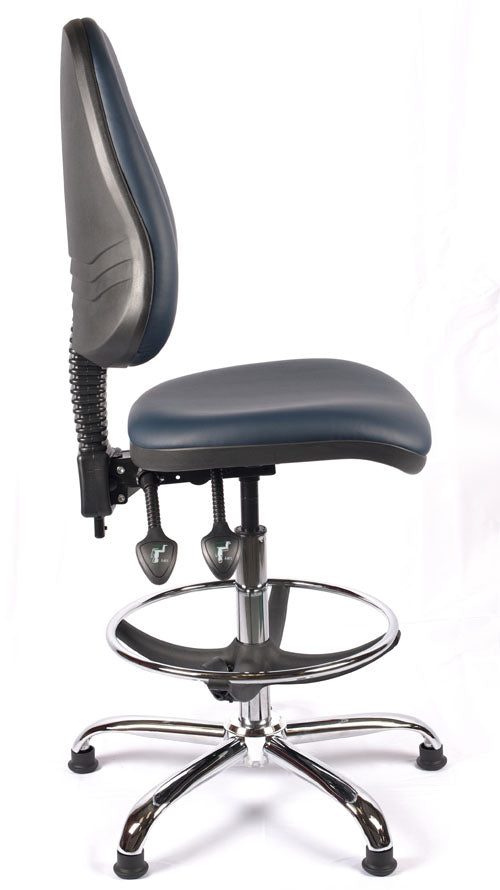 Chrome High Back Vinyl Draughtsman Chair | Chilli Seating