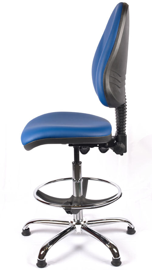 Chrome High Back Vinyl Draughtsman Chair | Chilli Seating
