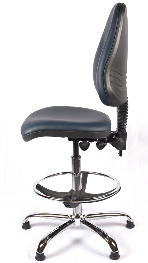 Chrome High Back Vinyl Draughtsman Chair | Chilli Seating