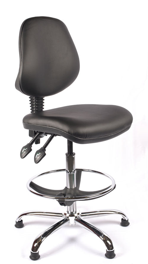 Chrome Medium Back Vinyl Draughtsman Chair | Chilli Seating