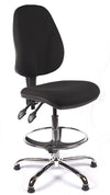 Black office chair with adjustable legs on a white background
