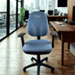 Blue office chair with 'Chilli' branding in an office setting