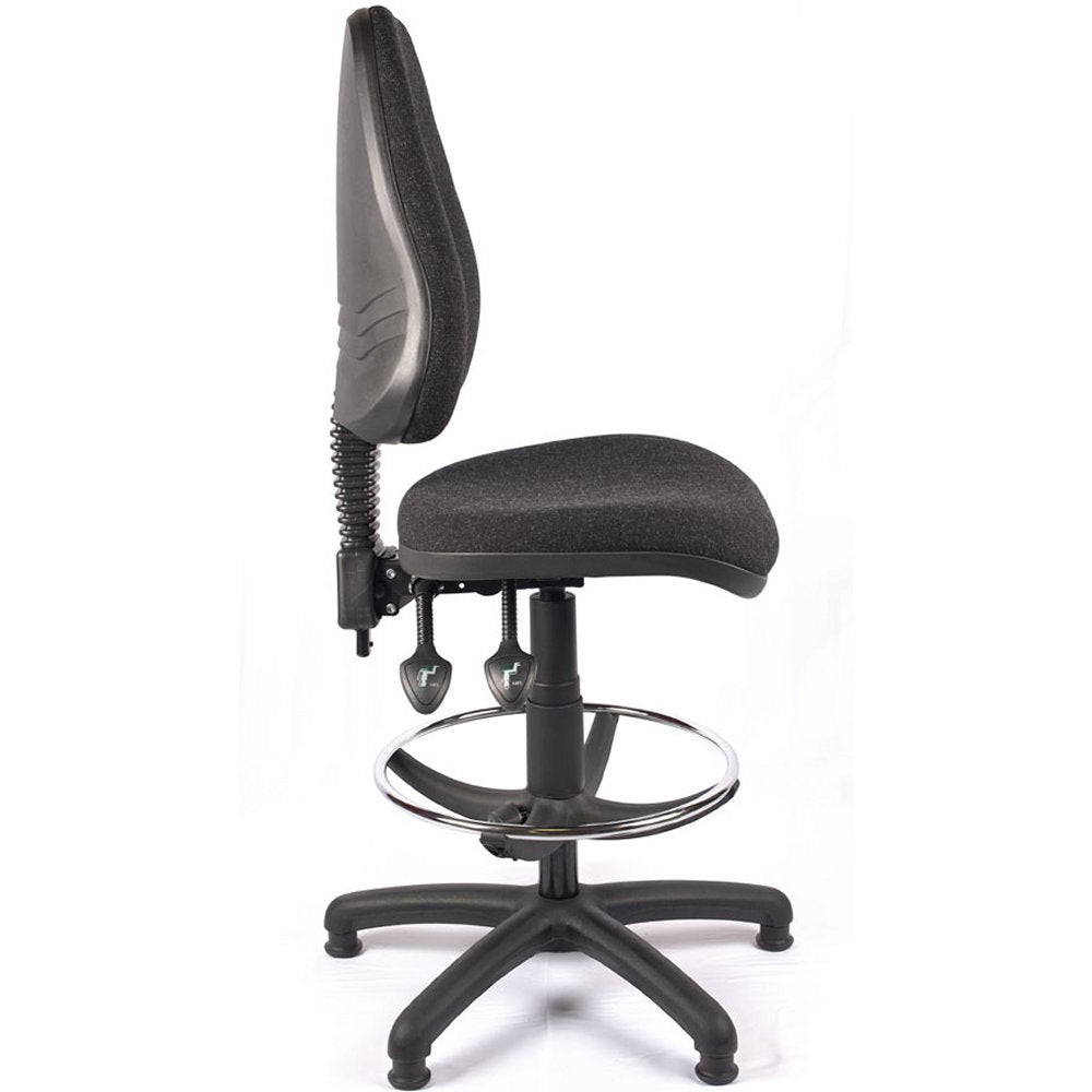 High Back Fabric Draughtsman Chair charcoal side view. 