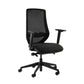 Black office chair with mesh back on a white background
