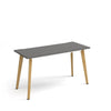 Gray table with wooden legs on a white background