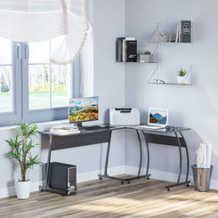 L Shape Computer Desk Corner Display Table Laptop Study Desk, Black in home office setting. 