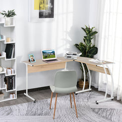 L Shape Computer Desk Corner Display Table, Natural in home office setting. 