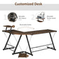 L Shaped Corner Desk with Monitor Stand and CPU Stand, Rustic Brown and Black