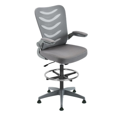 Lab Space - Merlin Draughtsman Chair in grey against a white background. 