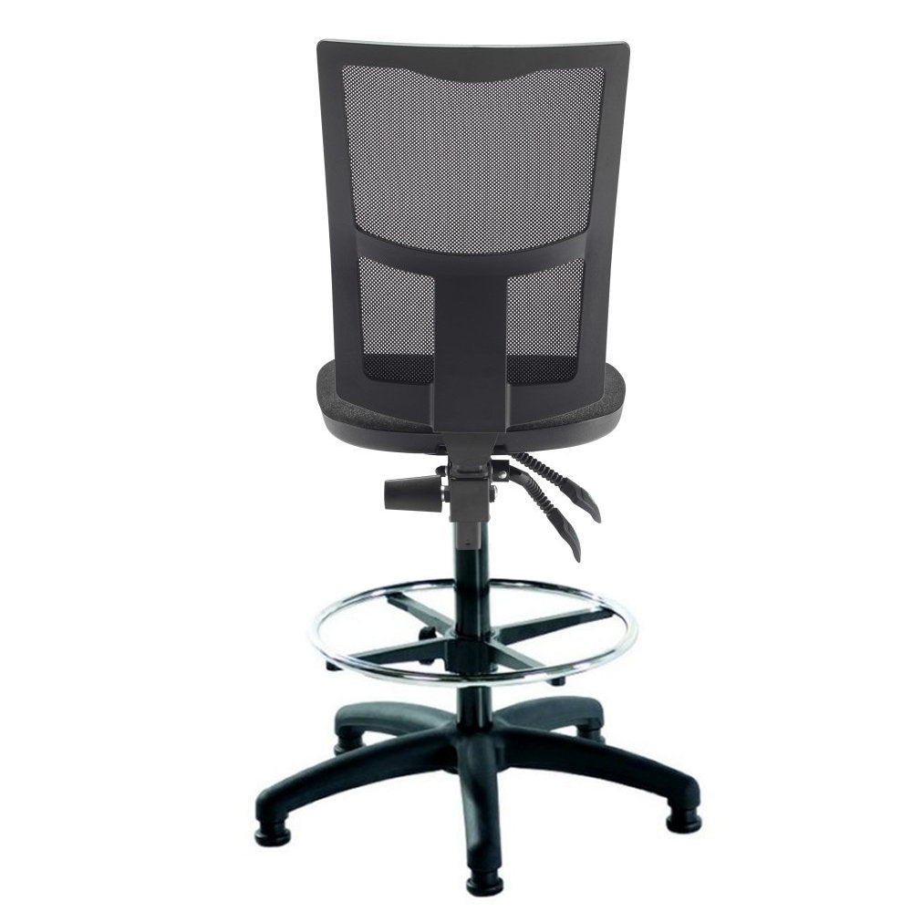 Black mesh office chair on a white background