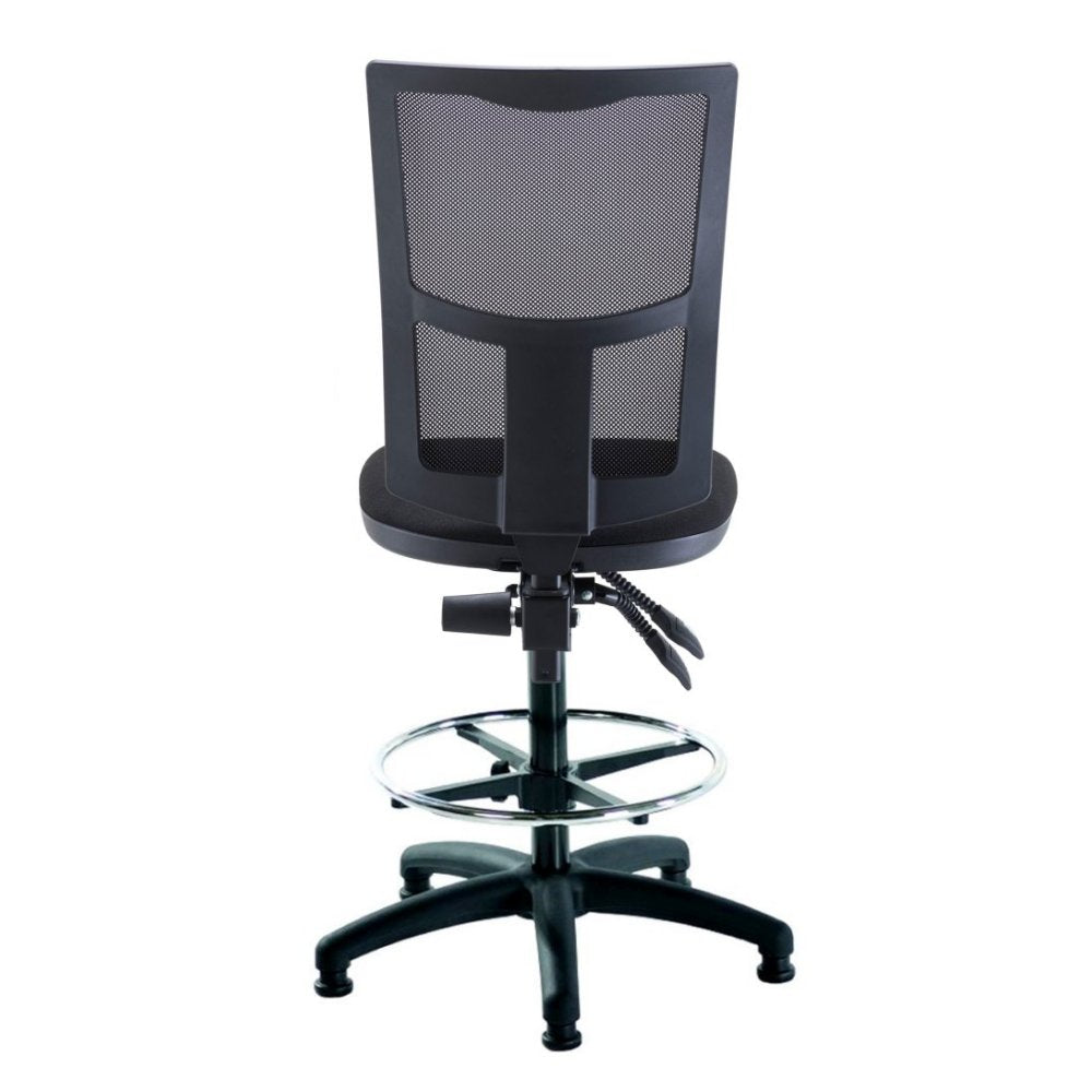 Black office chair with mesh backrest on a white background