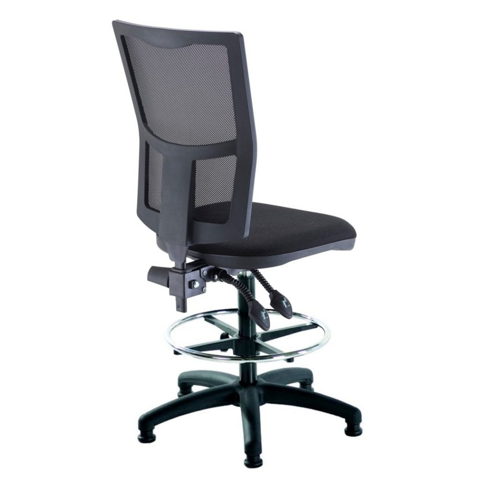 Black office chair with mesh backrest on a white background