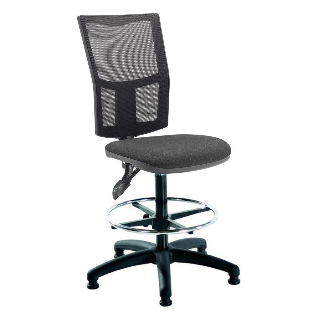 Gray office chair with mesh backrest on a white background
