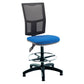 Blue office chair with mesh backrest on a white background