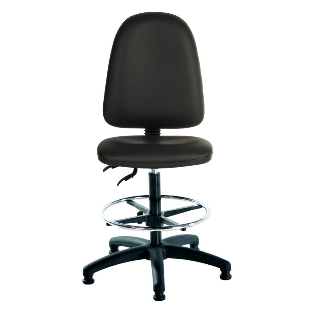 Lab Space - Mist 2 Vinyl Draughtsman Chair in black against a white background.