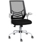 Black office chair with mesh backrest on a white background