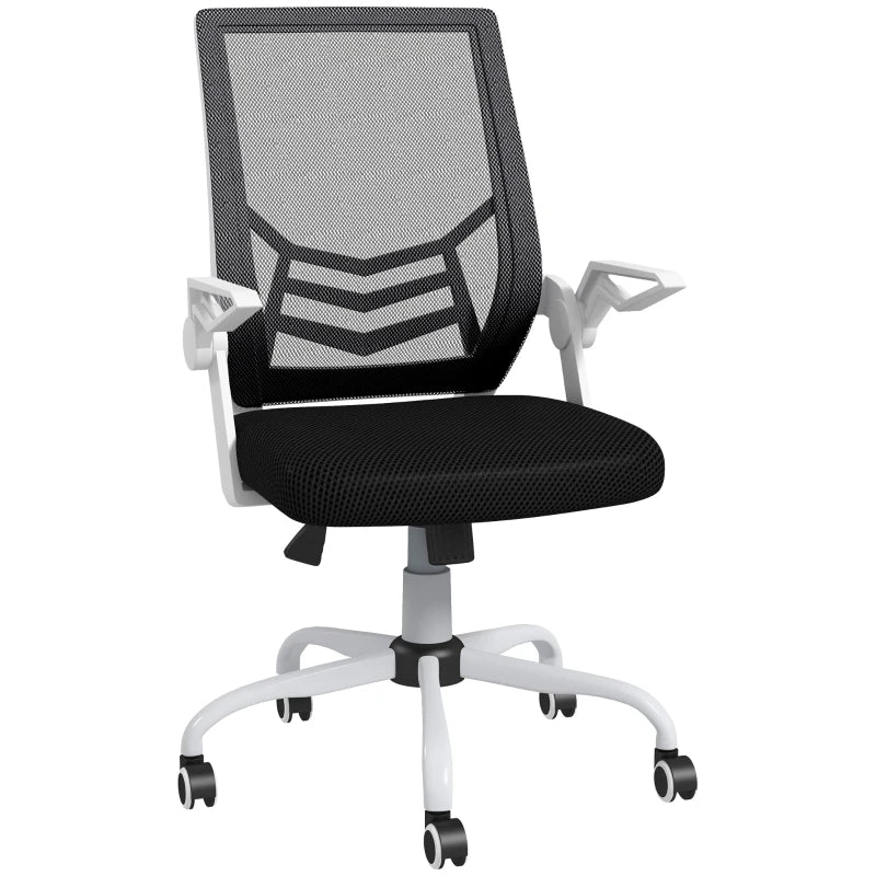 Black office chair with mesh backrest on a white background