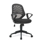 Black office chair with mesh backrest on a white background