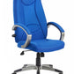 Blue office chair with silver accents on a white background