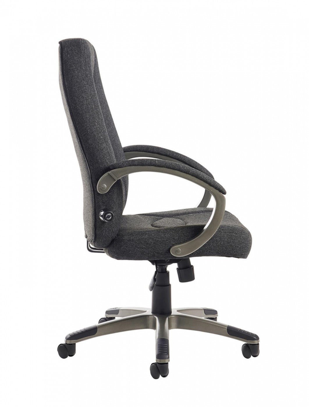 Grey office chair with armrests on a white background