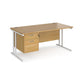 Rectangular office desk with a cantilever frame and a beige two-drawer fixed pedestal. The desk has a melamine finish and is pictured against a white background.
