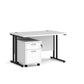 A white finish desk with a 2 drawer pedestal bundle on a white background