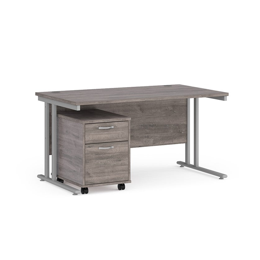 A grey finish desk with a 2 drawer pedestal bundle on a white background24