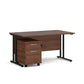 A Walnut finish desk with a 2 drawer pedestal bundle on a white background