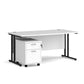 A white finish desk with a 2 drawer pedestal bundle on a white background