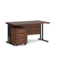 A Walnut  finish desk with a 3 drawer pedestal bundle on a white background