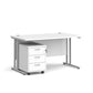 A White finish desk with a 3 drawer pedestal bundle on a white background