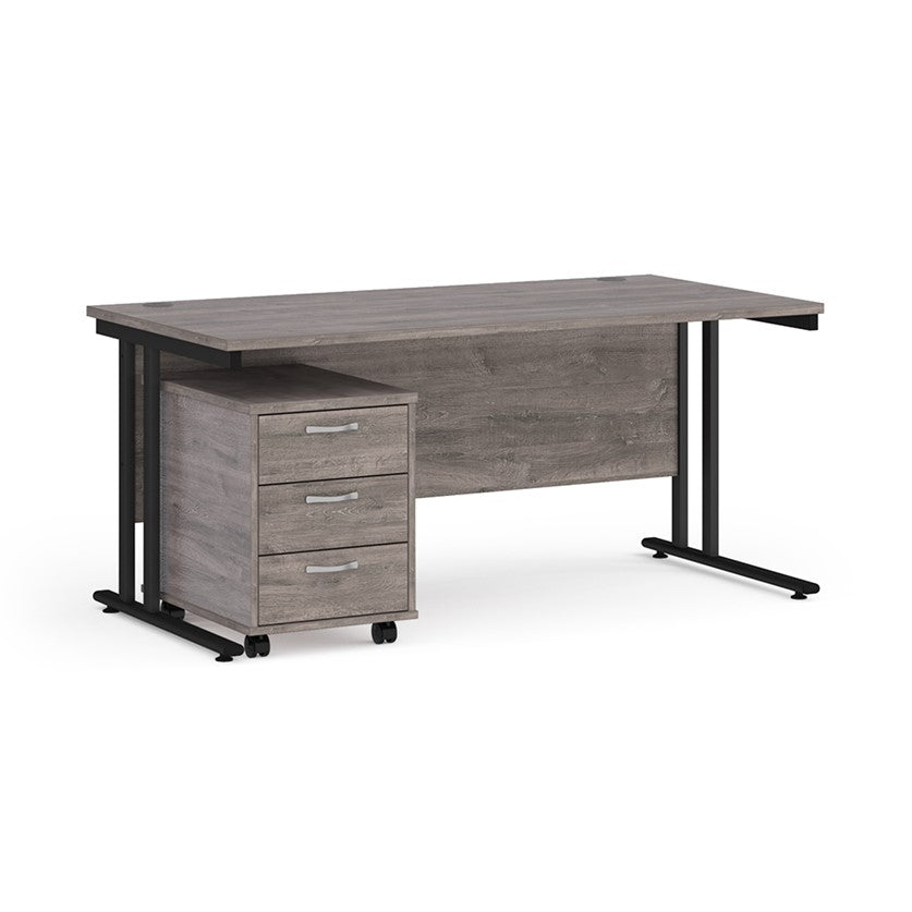 A Grey finish desk with a 3 drawer pedestal bundle on a white background