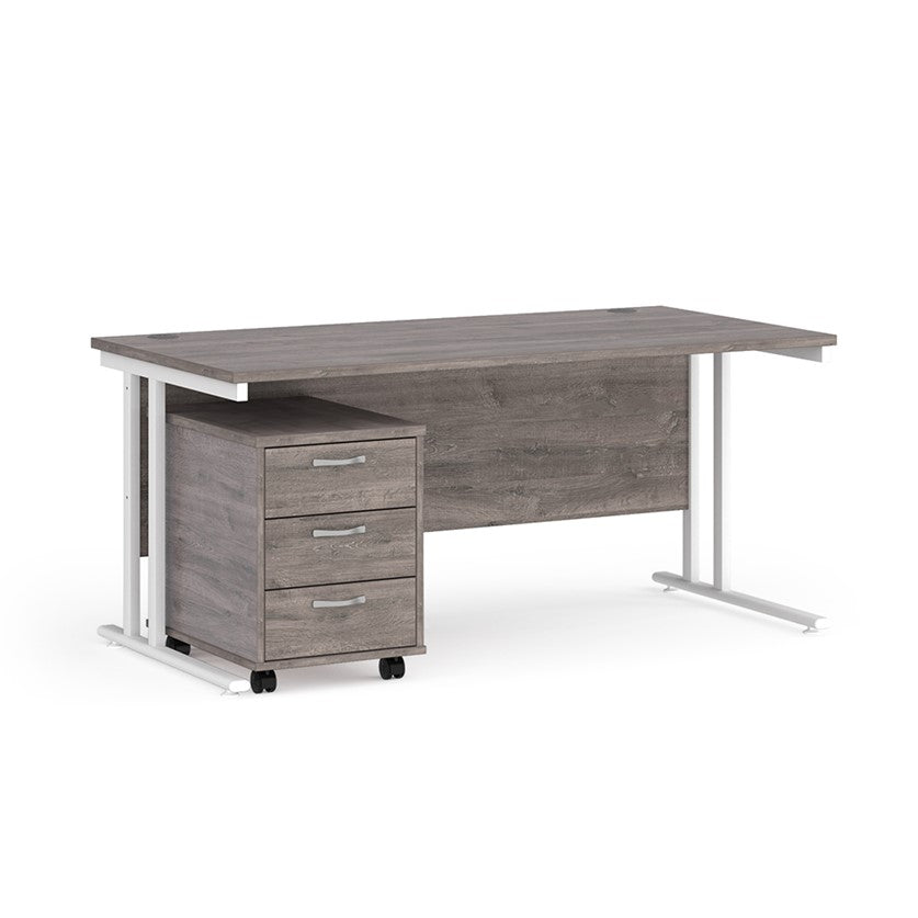 A Grey finish desk with a 3 drawer pedestal bundle on a white background22