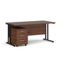 A Walnut finish desk with a 3 drawer pedestal bundle on a white background