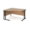 A left hand ergonomic desk with a cantilever frame made of metal and a wooden desktop, positioned against a white background.
