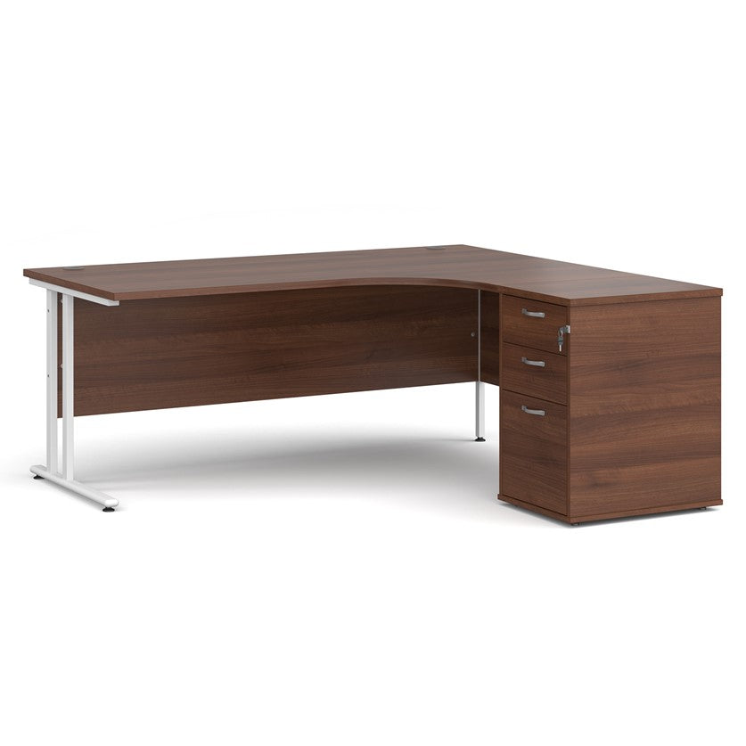 Walnut corner desk on white background
