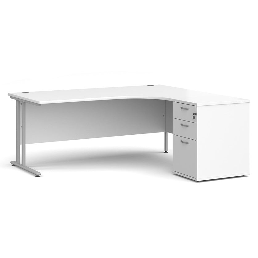 White corner desk on white background
