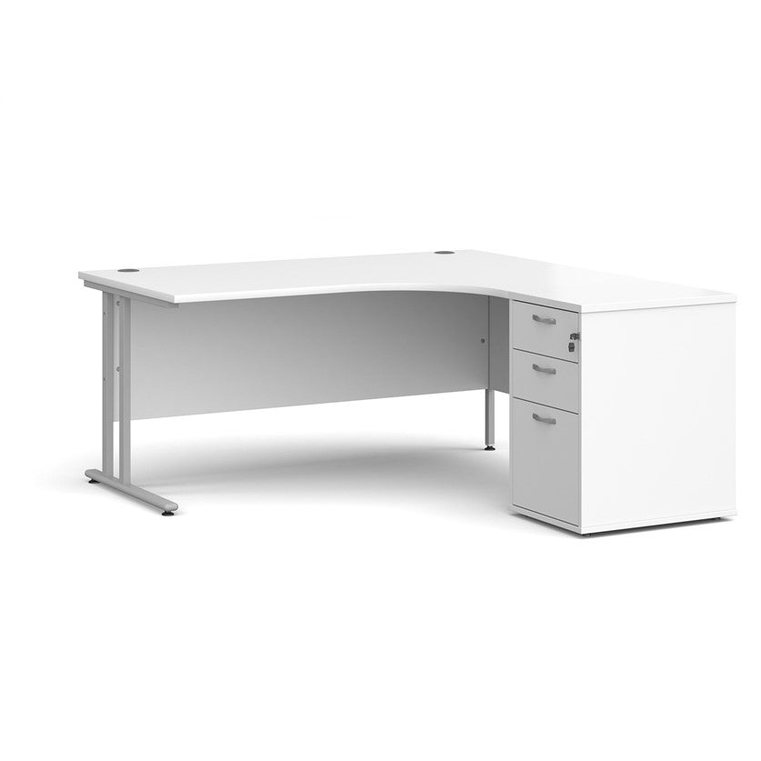 White corner desk on white background
