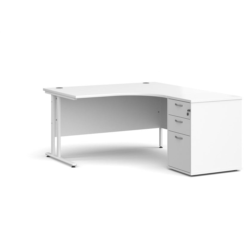 white corner desk on white background
