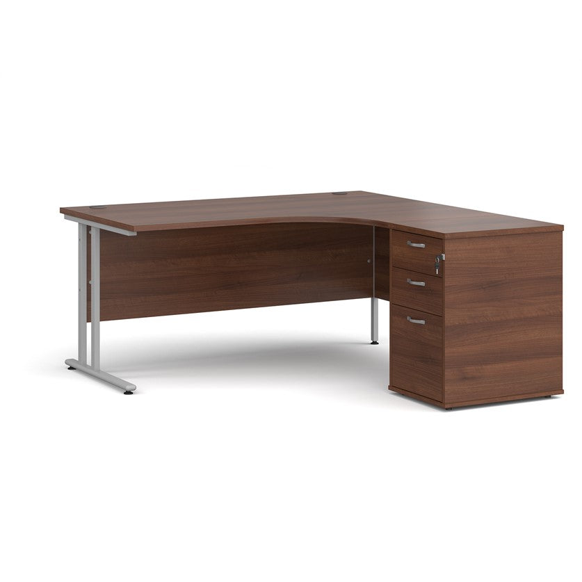 Walnut corner desk on white background
