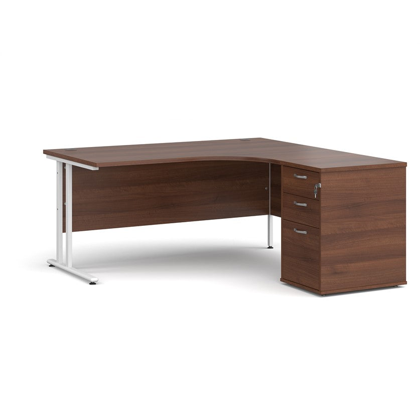 Walnut corner desk on white background
