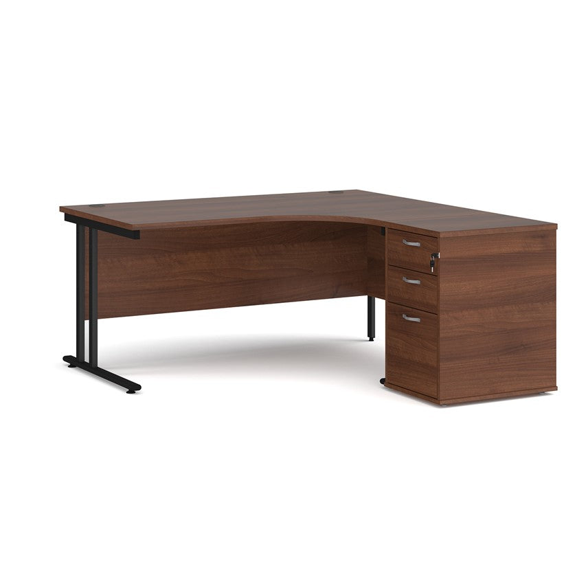 Walnut corner desk on white background
