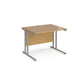 A beech desk with a grey cantilever frame. 