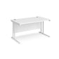 A white desk with a white cantilever frame.