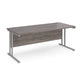 A grey desk with a grey cantilever frame.